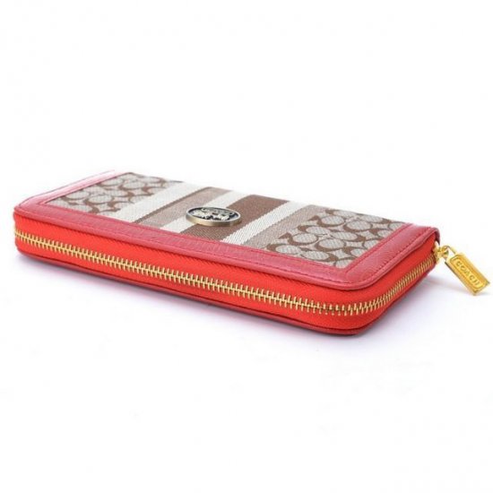 Coach Legacy Accordion Zip In Signature Large Red Khaki Wallets EGM | Women